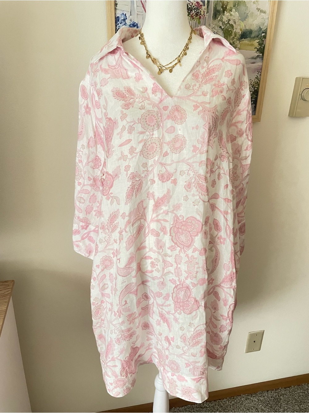 My Aurora 100% Linen Steffi Floral Printed Mini Dress Scandinavian Lagenlook
